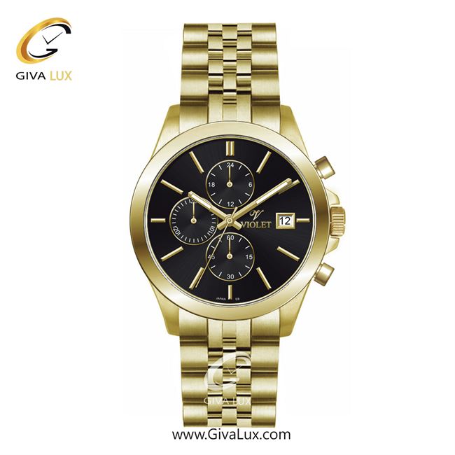 ساعت مچی اورجینال مردانه ویولت VIOLET سه موتوره کرنوگراف طلایی | طلایی| مشکی| کد رفرنس 0566/2